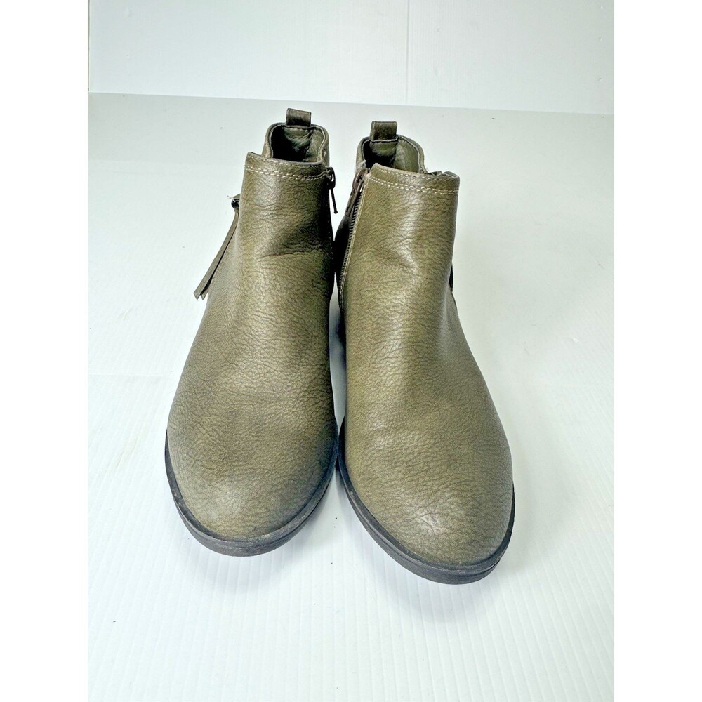 Sugar Taree Womenโs Olive Green Zip Ankle Boots Booties Size 7M WS1410